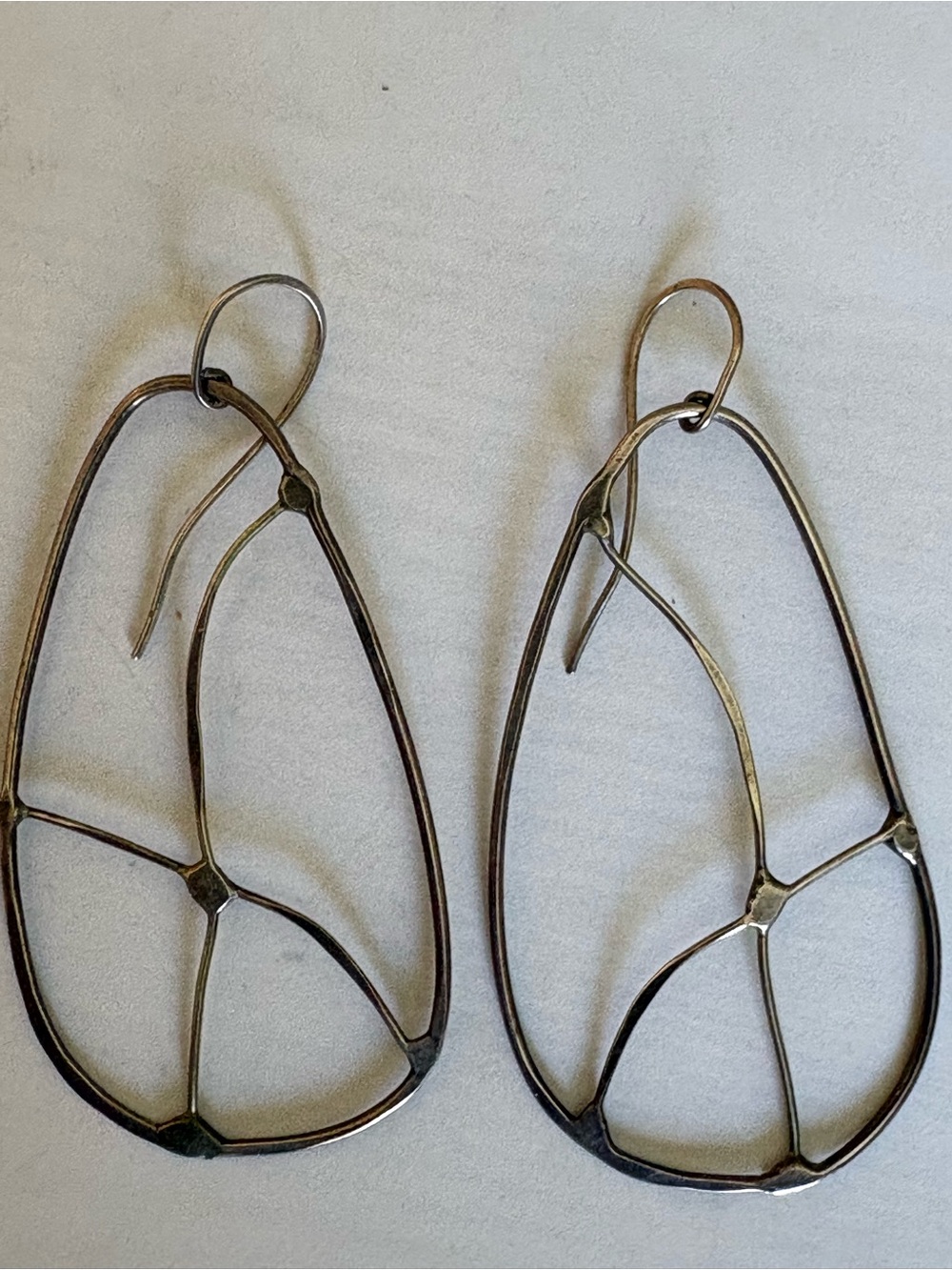 Large Openwork Teardrop Wire Hoop Earrings - Modern Sterling